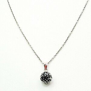 ATI 925 Indonesia Signed Sterling Silver Necklace Gunmetal Shambala Crystal Ball